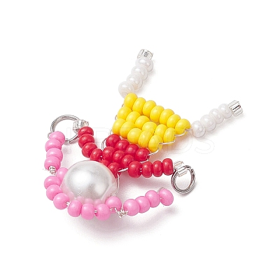 4Pcs 4 Styles Glass Seed Bead with Glass Pearl Round Beaded People Connector Charms PALLOY-MZ00644-1