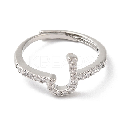 Rack Plating Brass Cubic Zirconia Arabic Letters Adjustable Rings for Women RJEW-S407-10P-02-1