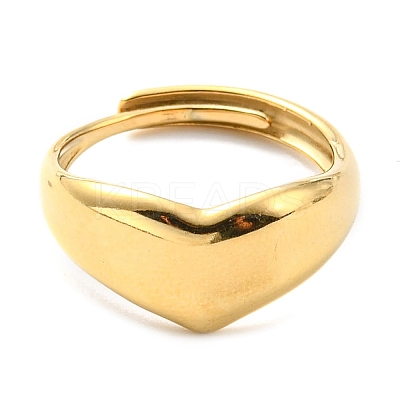 Adjustable 304 Stainless Steel Heart Ring for Women RJEW-C016-05G-1