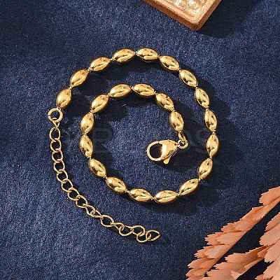 Ion Plating(IP) 304 Stainless Steel Oval Ball Chain Bracelets for Women X-BJEW-C046-01G-1
