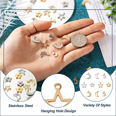 100Pcs 10 Style 304 Stainless Steel Charms STAS-PJ0001-39-1