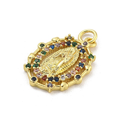 Virgin Mary Theme Rack Plating Brass Micro Pave Cubic Zirconia Pendants KK-G513-32G-1