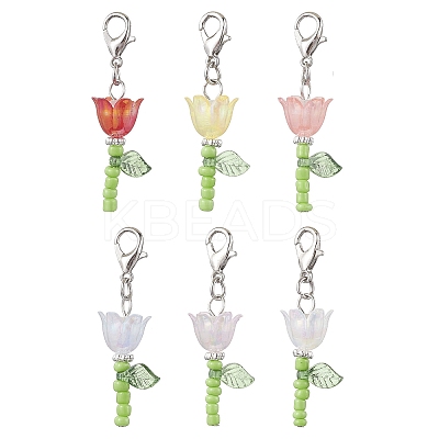 Lily Glass & Acrylic Pendant Decorations HJEW-JM01988-1