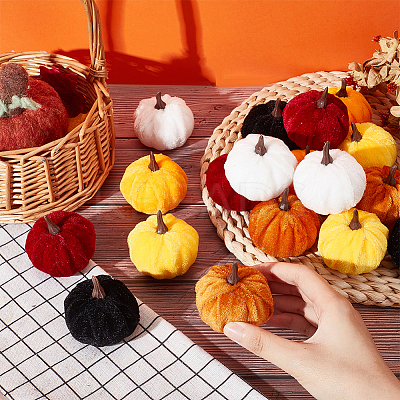 18Pcs 6 Colors Mini Velvet Imitation Pumpkin Display Decoration AJEW-NB0005-41-1