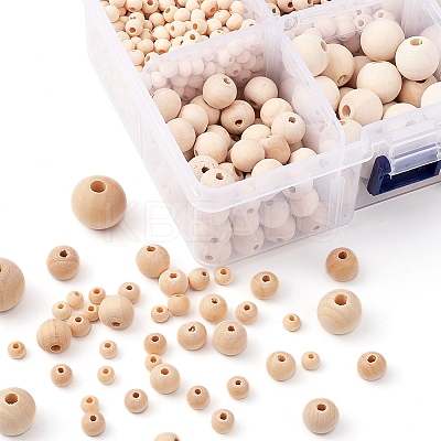 6 Style Natural Round Wood Beads and Jute Cords WOOD-YW0001-02-1
