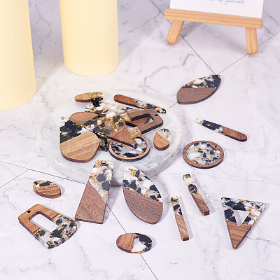 20Pcs 10 Styles Opaque Resin & Walnut Wood Pendants RESI-TA0003-69-1