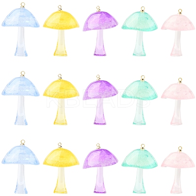 10Pcs 5 Colors Luminous Epoxy Resin Mushroom Pendants RESI-FS0001-99-1