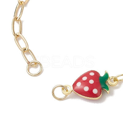 Brass Enamel Red Strawberry Link Mixed Chain Bracelet Making AJEW-JB01551-1