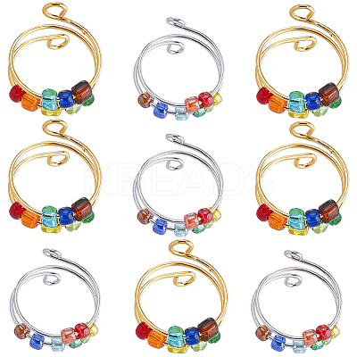 10Pcs 2 Colors Colorful Resin Rotating Beaded Cuff Ring RJEW-SC0001-11-1