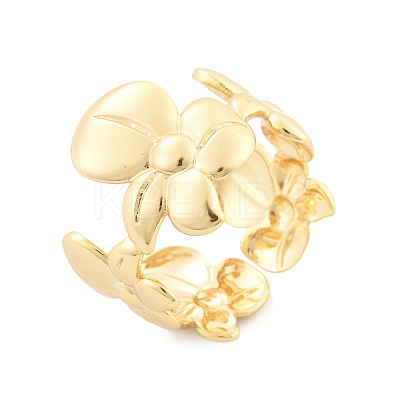 Flower Brass Cuff Rings for Women RJEW-B119-14G-01-1