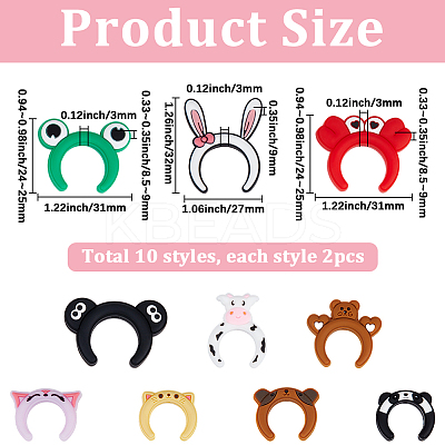 20Pcs 10 Styles Cartoon Animal Silicone Beads SIL-SC0002-93-1