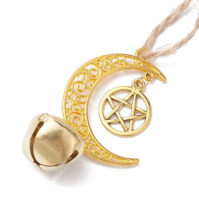 3Pcs 3 Colors Alloy Moon with Star Pendant Decoration HJEW-JM02415-1