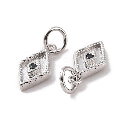 Rack Plating Brass Micro Pave Black Cubic Zirconia Charms ZIRC-C042-13P-1