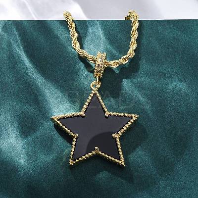 Brass Enamel Star Pendant Necklaces for Women NJEW-K381-09G-01-1