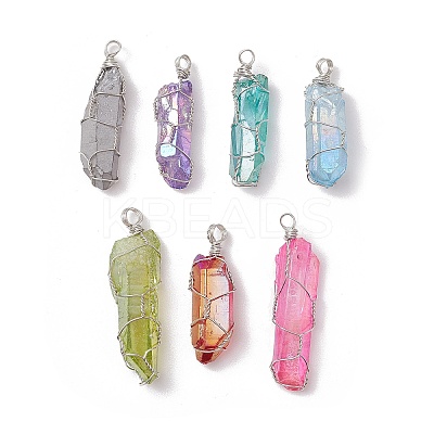 Electroplated Natural Quartz Crystal Pendants PALLOY-JF03363-1