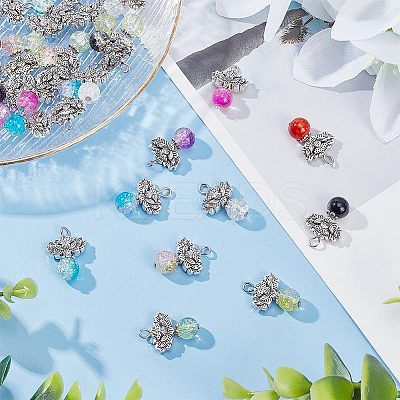30Pcs 10 Color Zinc Alloy Lotus with Crackle Glass Round Beads Pendant FIND-AR0003-71-1