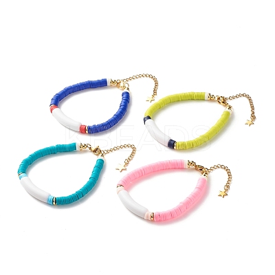 Handmade Polymer Clay Heishi Beaded Bracelet BJEW-JB07325-1