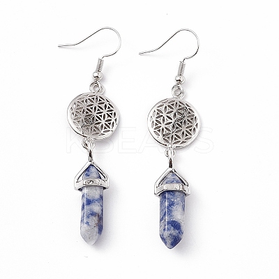 Gemstone Bullet with Flower Dangle Earrings EJEW-I276-03P-1