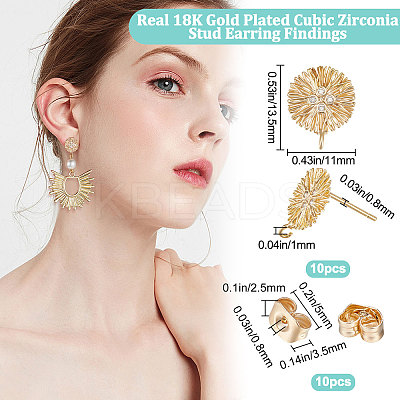 10Pcs Brass Micro Pave Cubic Zirconia Stud Earring Findings KK-BBC0005-24-1