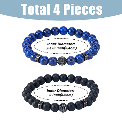 4Pcs 4 Style Natural Lapis Lazuli & Glass Beaded Stretch Bracelets Set BJEW-FI0001-56-1