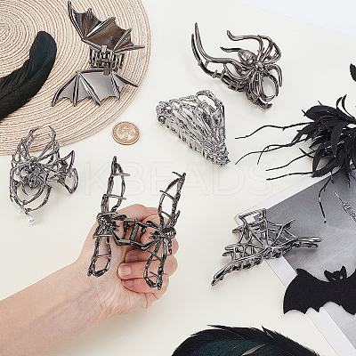 6Pcs 6 Styles Halloween Zinc Alloy Claw Hair Clips for Woman Girls Thick Hair PHAR-GA0001-03-1
