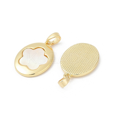 Brass Pave Natural White Shell Pendants KK-R213-02G-01-1