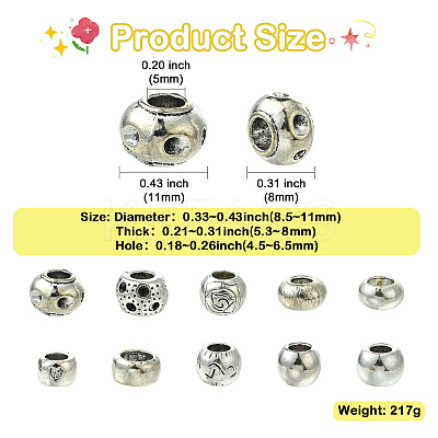 100Pcs 10 Styles Tibetan Style Alloy European Beads TIBE-CJ0001-32-1