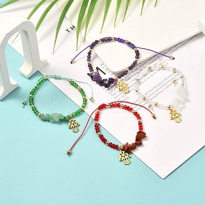 Hamsa Hand /Hand of Miriam Charm Braided Bead Bracelet BJEW-JB06933-1