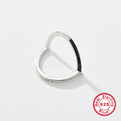Anti-Tarnish Heart Rhodium Plated Platinum 925 Sterling Silver Micro Pave Cubic Zirconia Finger Rings BD1675-5-1