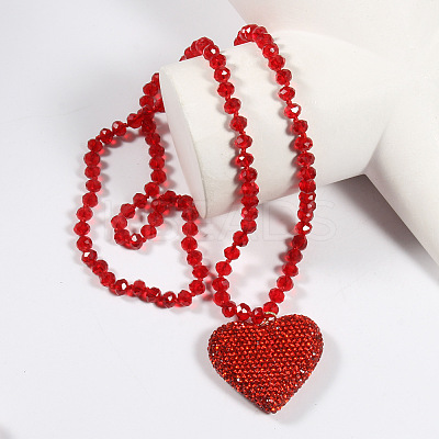 Valentine's Day Heart Alloy Rhinestone Pendant Glass Beaded Necklaces for Women FS-WG456B3-01-1