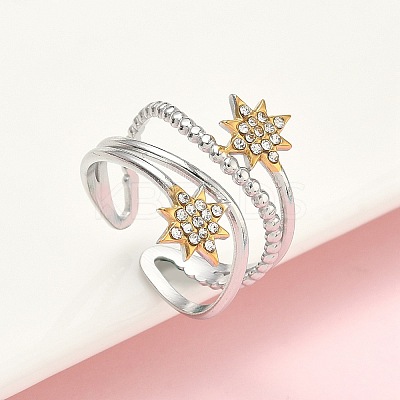 Sun 304 Stainless Steel Rhinestone Cuff Rings RJEW-D338-04GP-1