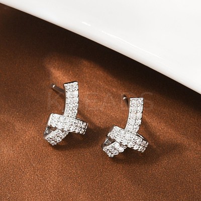 knot Brass Micro Pave Clear Cubic Zirconia Stud Earrings EJEW-F895-16P-1
