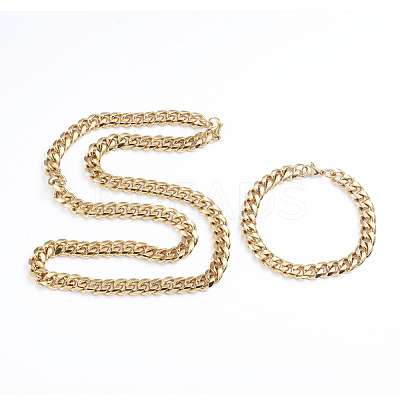 Unisex 304 Stainless Steel Curb Chain Bracelet & Necklace Jewelry Sets SJEW-L198-002G-1