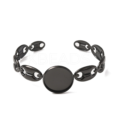 304 Stainless Steel Coffee Bean Chain Cuff Bracelet Blanks with Flat Round Bezel Settings SA-CBA4160-02B-EB-1