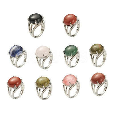 Adjustable Natural & Synthetic Gemstone Finger Rings RJEW-F075-01-1