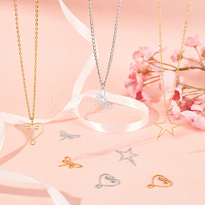 12Pcs 6 Style 201 Stainless Steel Laser Cut Pendants STAS-DC0006-37-1