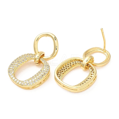 Rack Plating Brass Double Oval Dangle Stud Earrings with Cubic Zirconia EJEW-D064-07G-1