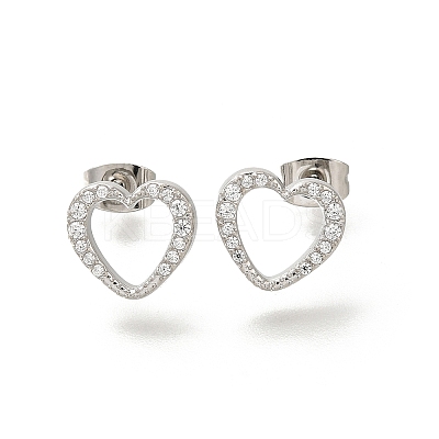 304 Stainless Steel Micro Pave Clear Cubic Zirconia Stud Earrings EJEW-H018-02P-03-1