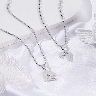 1 Set Stainless Steel Couple Heart Pendant Ball Chain Necklaces for Women Men NJEW-LP0001-61B-1