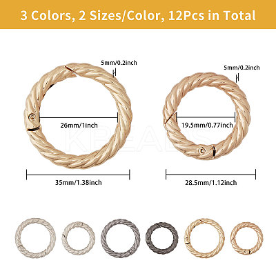 12Pcs 6 Styles Alloy Twist Spring Gate Ring FIND-CA0007-96-1