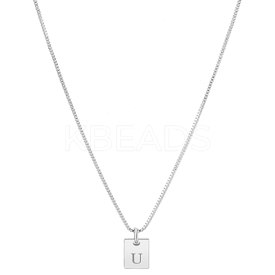 1Pc Stainless Steel Letter Rectangle Pendant Necklaces NJEW-LP0001-34U-P-1