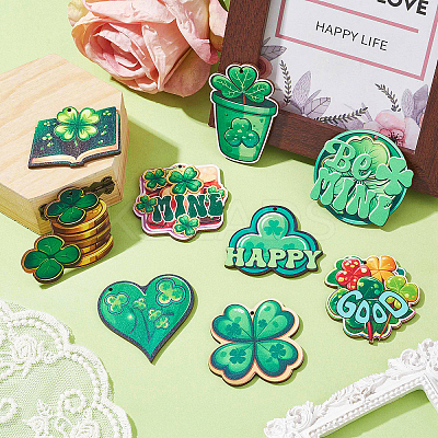 20Pcs 10 Styles Single Face Printed Clover Wood Big Pendants WOOD-CJ0001-80-1