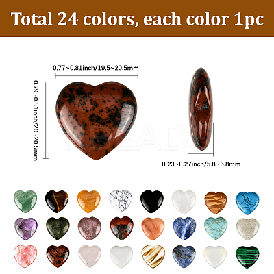 24Pcs 24 Styles Heart Mixed Gemstone & Porcelain Palm Stones G-SP0001-29-1
