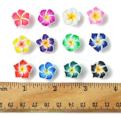 60Pcs 15 Colors Handmade Polymer Clay 3D Flower Plumeria Beads CLAY-FS0001-39-1