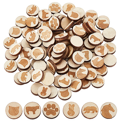 120Pcs 6 Styles Animals Single Face Laser Engraved Wood Beads WOOD-OC0003-52-1