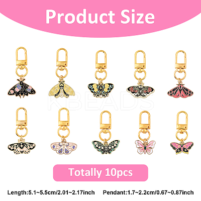 10Pcs 10 Styles Alloy Enamel Butterfly with Flower Pendant Decorations HJEW-YW00152-1