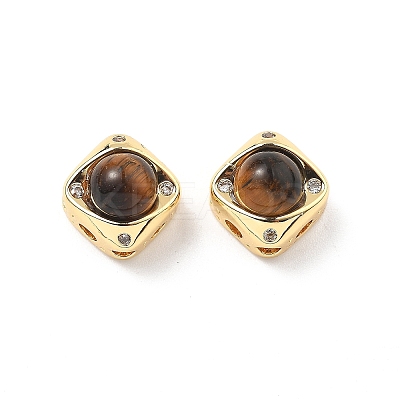 Brass Pave Natural Tiger Eye Rhombus Multi-Strand Links KK-B129-26B-02G-1