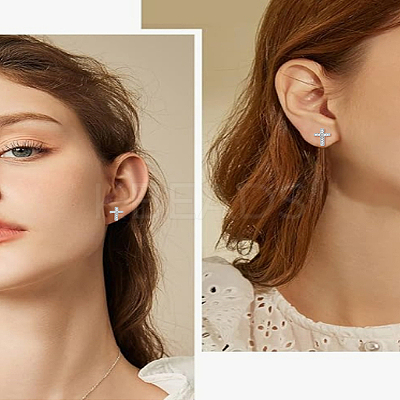 2 Pairs Brass Micro Pave Clear Cubic Zirconia Stud Earrings for Women EJEW-LP0001-57P-1