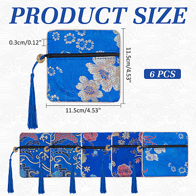 6Pcs Chinese Style Silk Cloth Embroidery Jewelry Packing Zipper Bags with Tassel ABAG-ME0001-05A-1