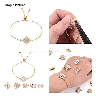 Brass Pave Clear Cubic Zirconia Connector Charms KK-N284-14G-1